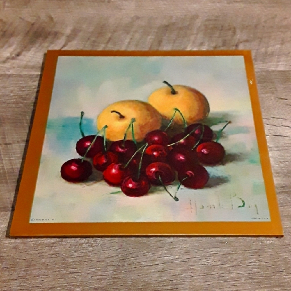Henk Bos apples & cherries litho trivet, 1960